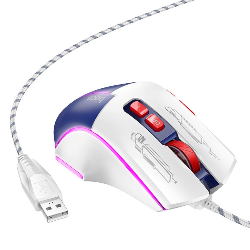 HOCO GM31 Overlord Luminous Gaming Wired Mouse - White Blue