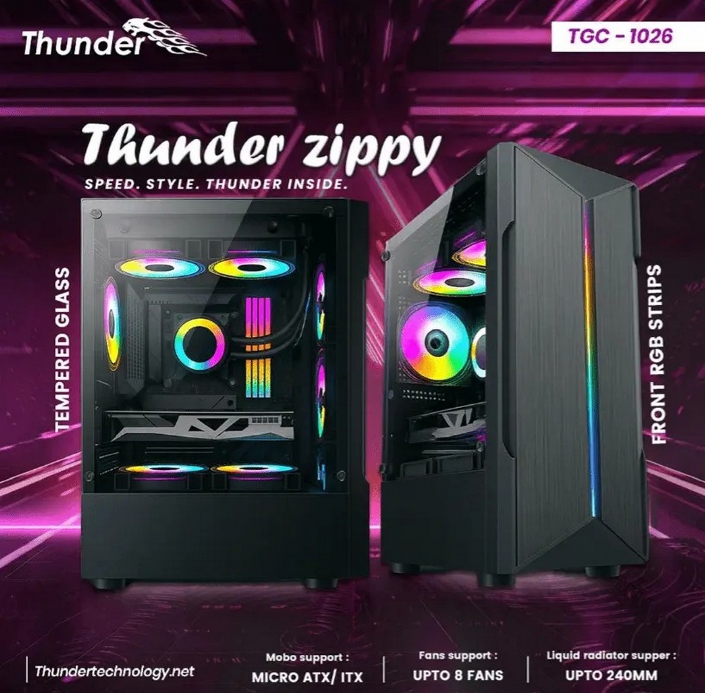 Thunder Zippy PC Case m-ATX/ITX With 1x RGB Fan And Front ARGB Strip - Black