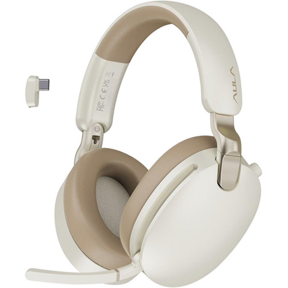 AULA A500 Tri-Mode Wireless & USB Wired Gaming Headset Beige (AULA NEW STOCK)