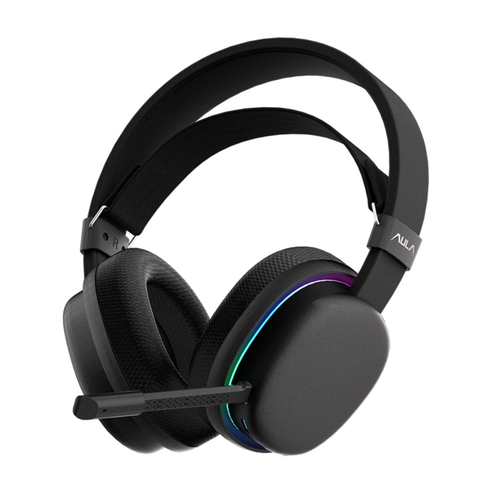 AULA G7 Wireless Gaming Headset, Dual BT 5.3 - 2.4GHz, 7.1 Surround Sound, 80+ Hour Battery, RGB, Noise-Canceling Mic Black (AULA NEW STOCK)