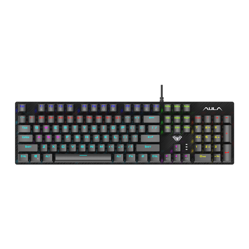 AULA S2022 Mechanical Wired Gaming Keyboard, Rainbow LED Backlit with Num Lock for Windows PC Black - Red Switchs (AULA NEW STOCK)