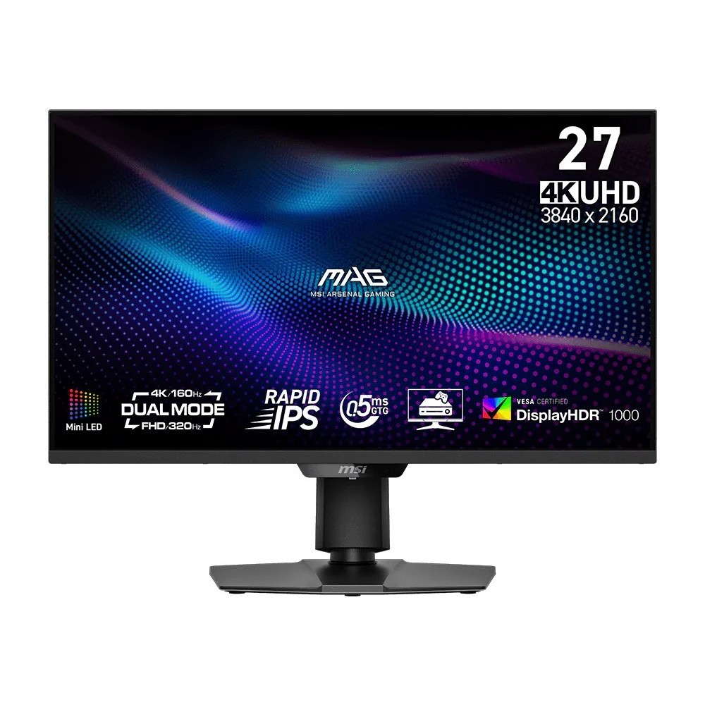 MSI MAG MONITOR : 274UPDF E16M 27″ 3840×2160 1920×1080 Dual Mode Rapid IPS Mini LED 160Hz 320Hz 0.5ms A-Sync Widescreen Gaming Monitor Monitor