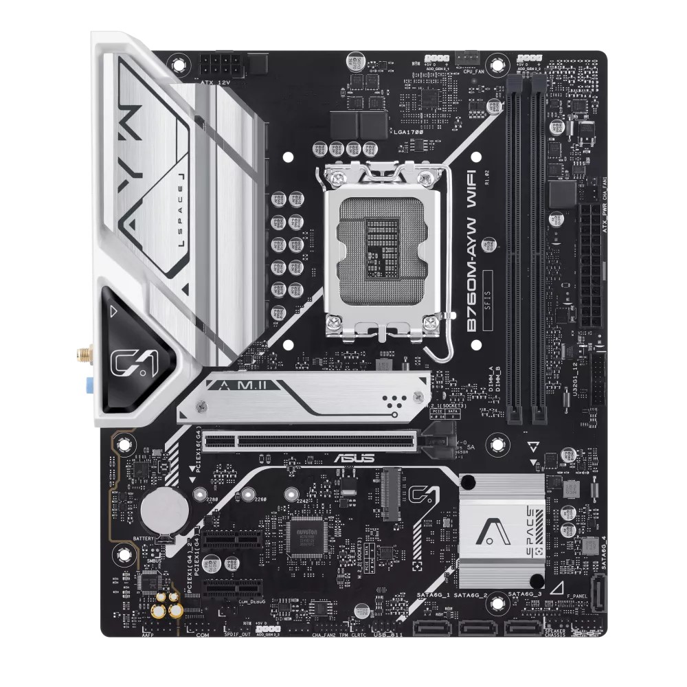 ASUS B760M-AYW WIFI Micro-ATX Motherboard – Intel B760, LGA 1700, DDR5, WiFi 6, PCIe 4.0, Dual M.2, 2.5Gb LAN