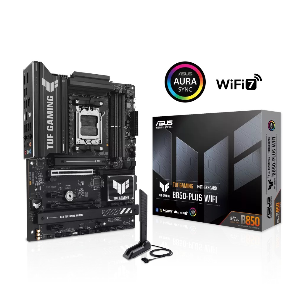 ASUS TUF Gaming B850-PLUS WIFI AMD ATX Motherboard – AM5, DDR5, PCIe 5.0, WiFi 7, USB4, 2.5Gb Ethernet
