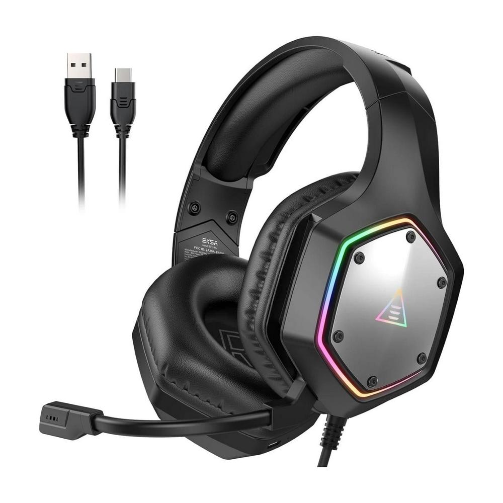 EKSA E1000 V2 RGB Wired Gaming Headset – 7.1 Virtual Surround Sound, 50mm Drivers, USB-A & USB-C, RGB Lighting, Noise-Cancelling Microphone