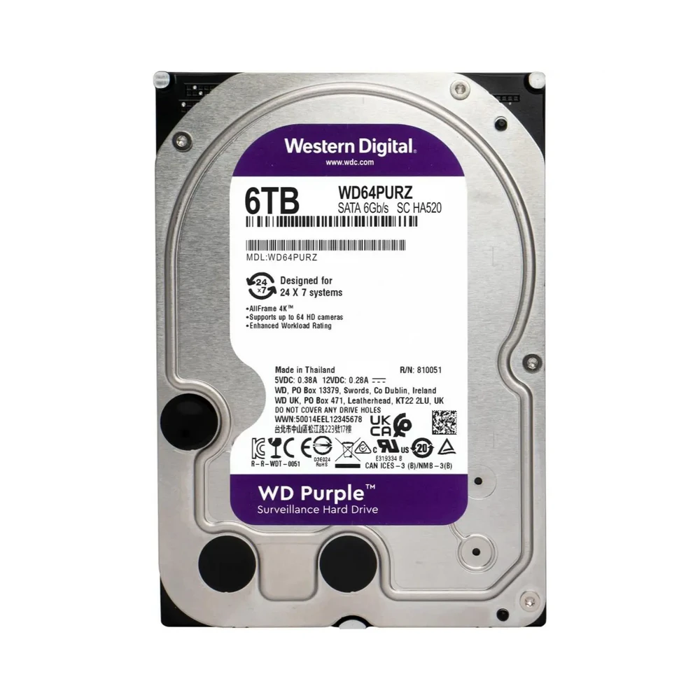 WESTERN DIGITAL 6TB Purple SATA III 3.5″ Internal Surveillance HDD