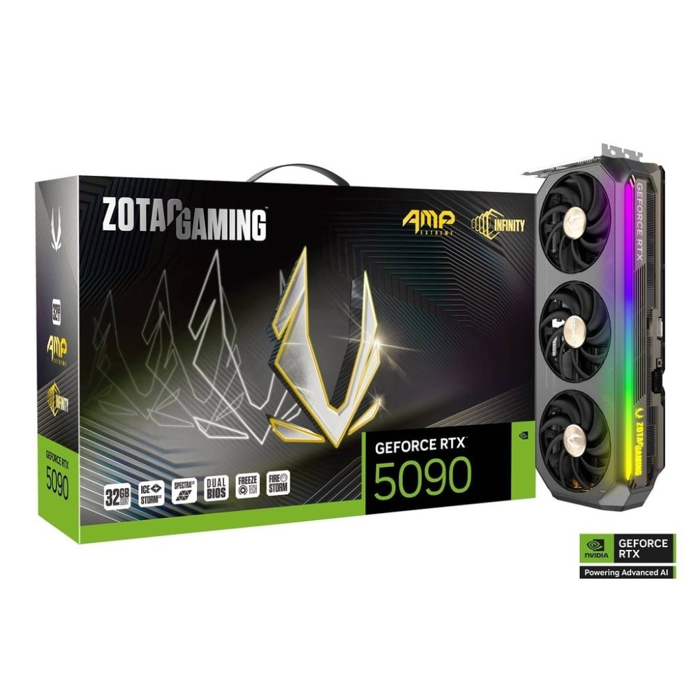 ZOTAC GAMING GeForce RTX 5090 AMP Extreme INFINITY 32GB GDDR7 Graphics Card – PCIe 5.0, IceStorm 3.0, DLSS 4, ARGB, Triple BladeLink Fans