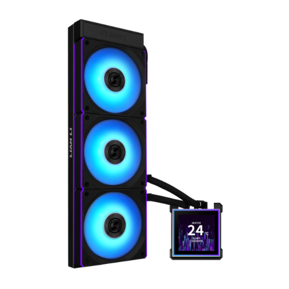 LIAN LI HydroShift II LCD-S 360 AIO Liquid CPU Cooler | 3.4″ IPS LCD | 360mm Radiator | 3200 RPM Pump | LGA1851/LGA1700 & AM5/AM4 | Black