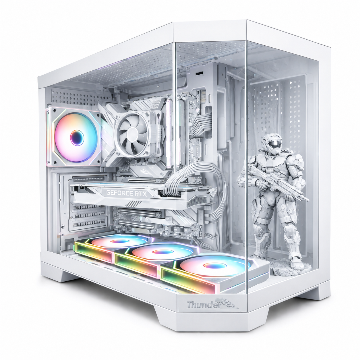 Thunder Spartan TGC-2142 Mid-Tower microATX Gaming Case 4x ARGB Infinity Fans Preinstalled White